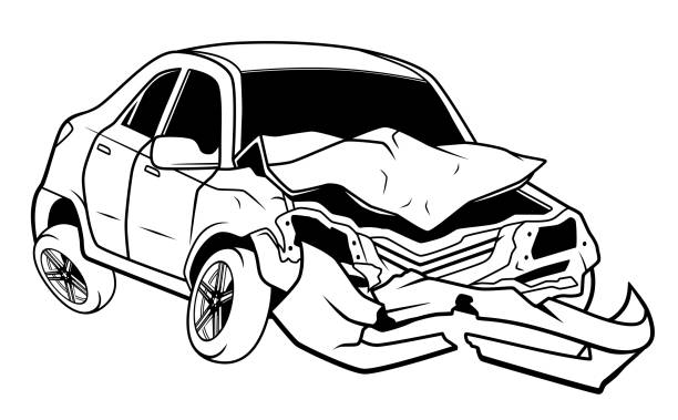 Damaged junk car illustration - we buy cars with or without titles